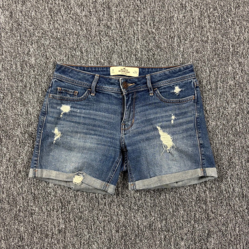 Y2K Hollister Indie Sleaze Distressed Low Rise Boyfriend Short Blue Denim Sz 0